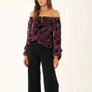 Hale Bob black floral patterned velvet top